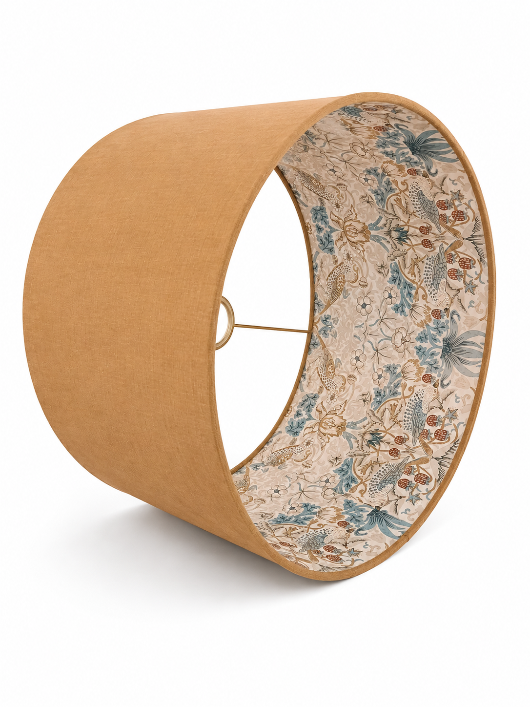 Fabric drum lampshade with William Morris "Strawberry Thief" wallpaper