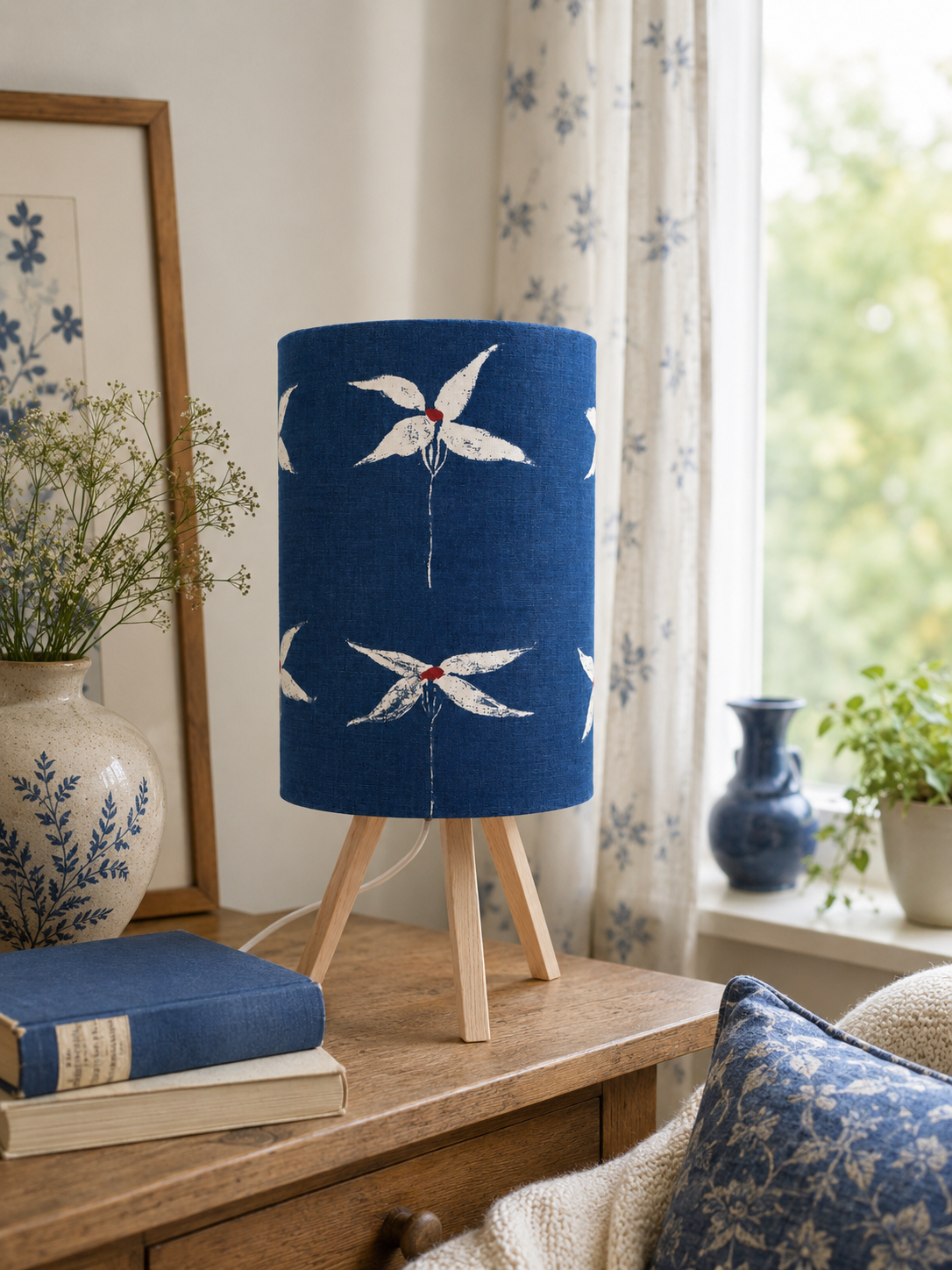 Cylinder table lamp with Trevellas Fabric by Designers Guild Osborne & Little