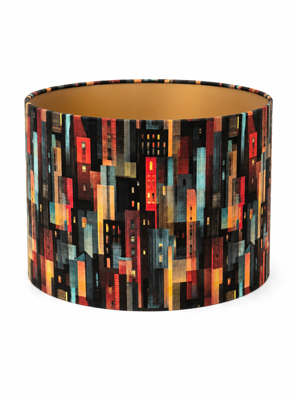 Autumn city table lamp with black walnut base (48 cm) handmade product