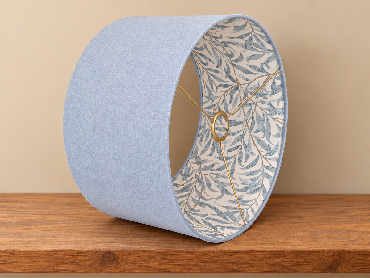 Handcrafted Drum Lampshade with William Morris "Willow Bough" Wallpaper Lining