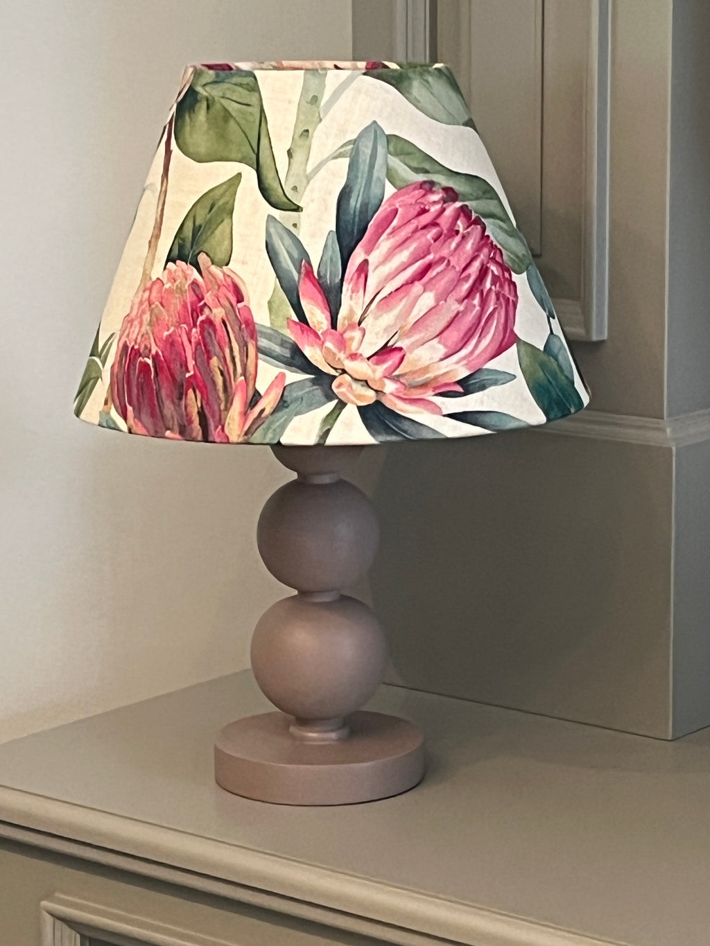 Sanderson King Protea - handmade conical lampshade
