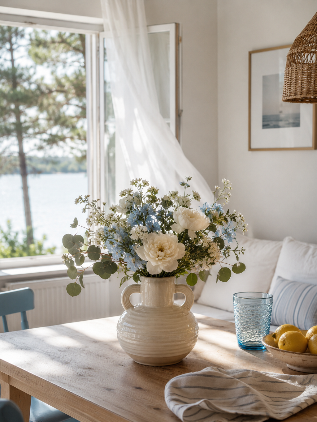 White ceramic vase with handles