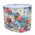 Whimsical town - handmade oval lampshade