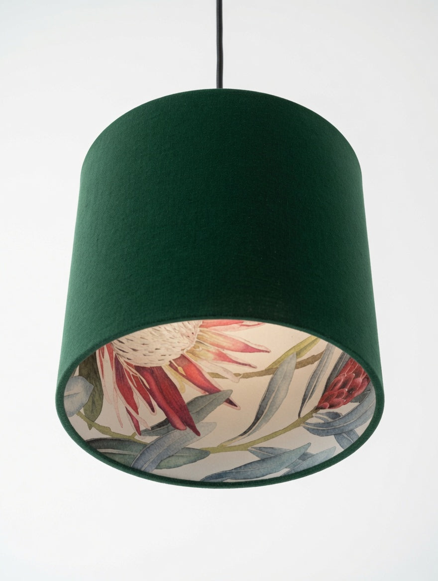 Sanderson King Protea green - handmade drum lampshade