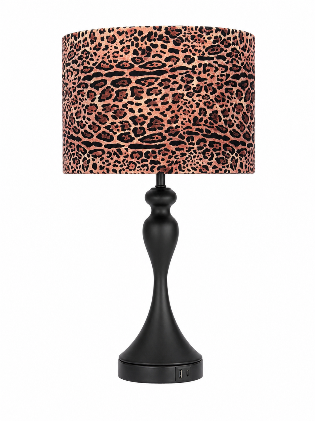 Velvet Leopard - black table lamp with handmade drum lampshade