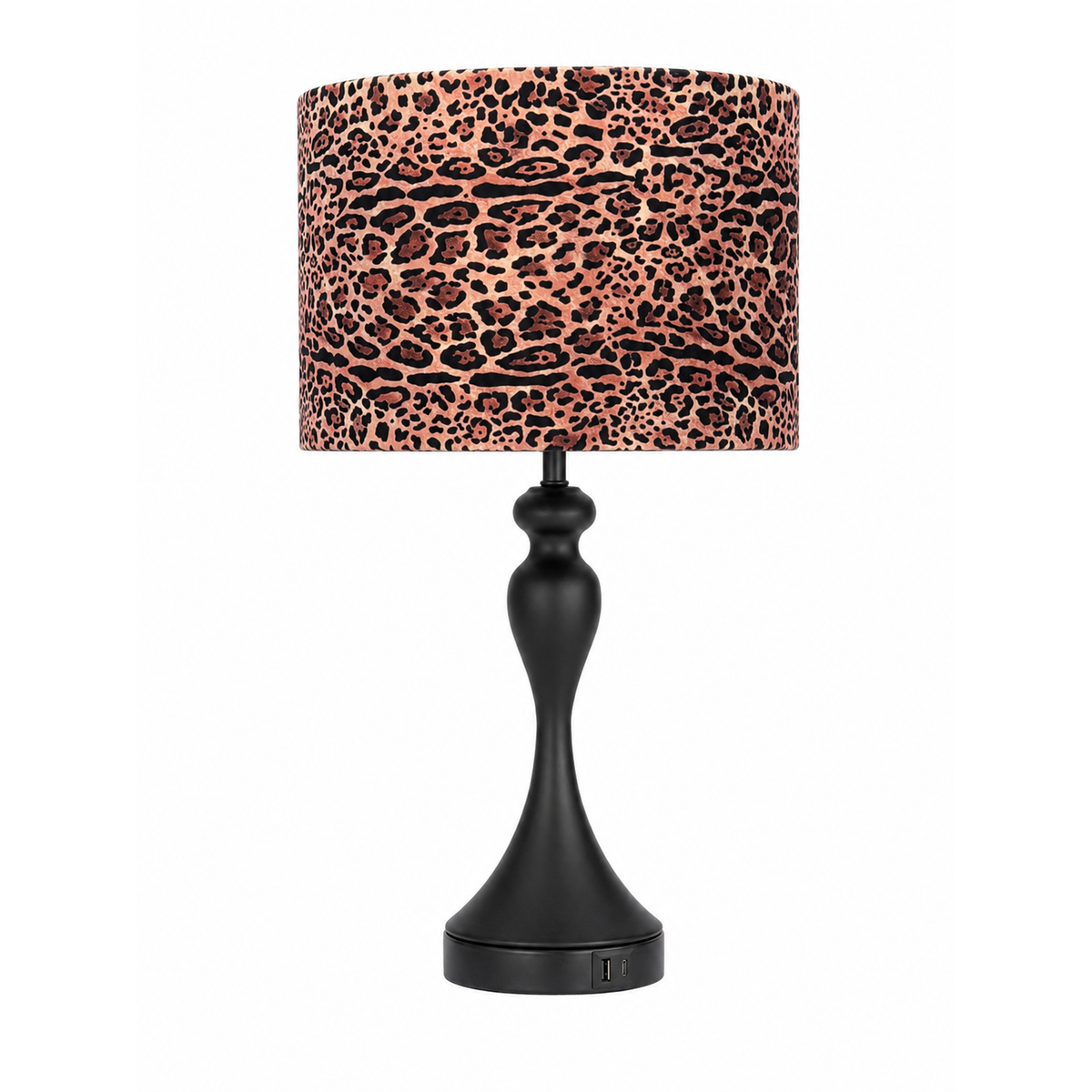 Velvet Leopard - black table lamp with handmade drum lampshade
