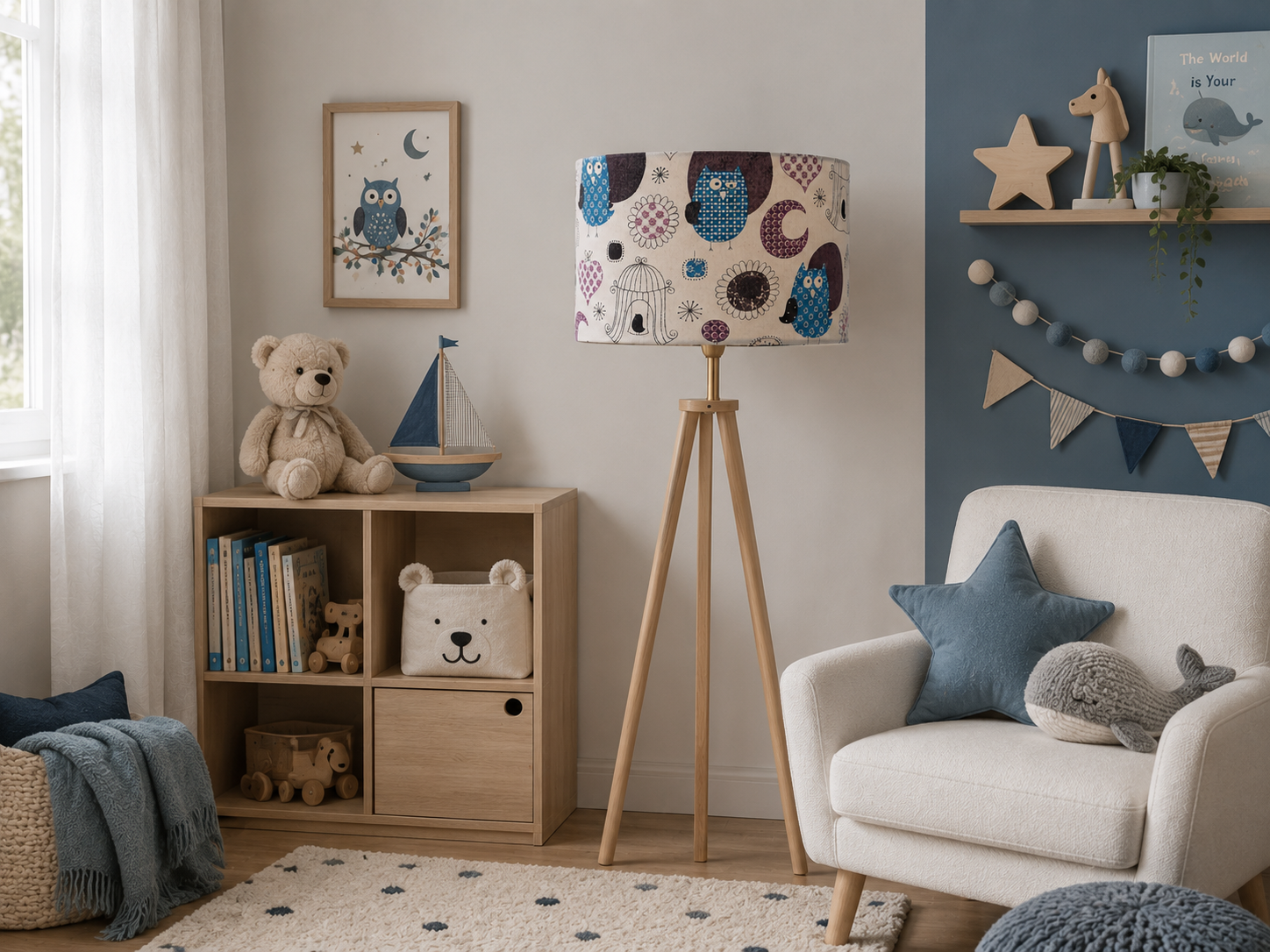 Owl Tales - handmade drum lampshade