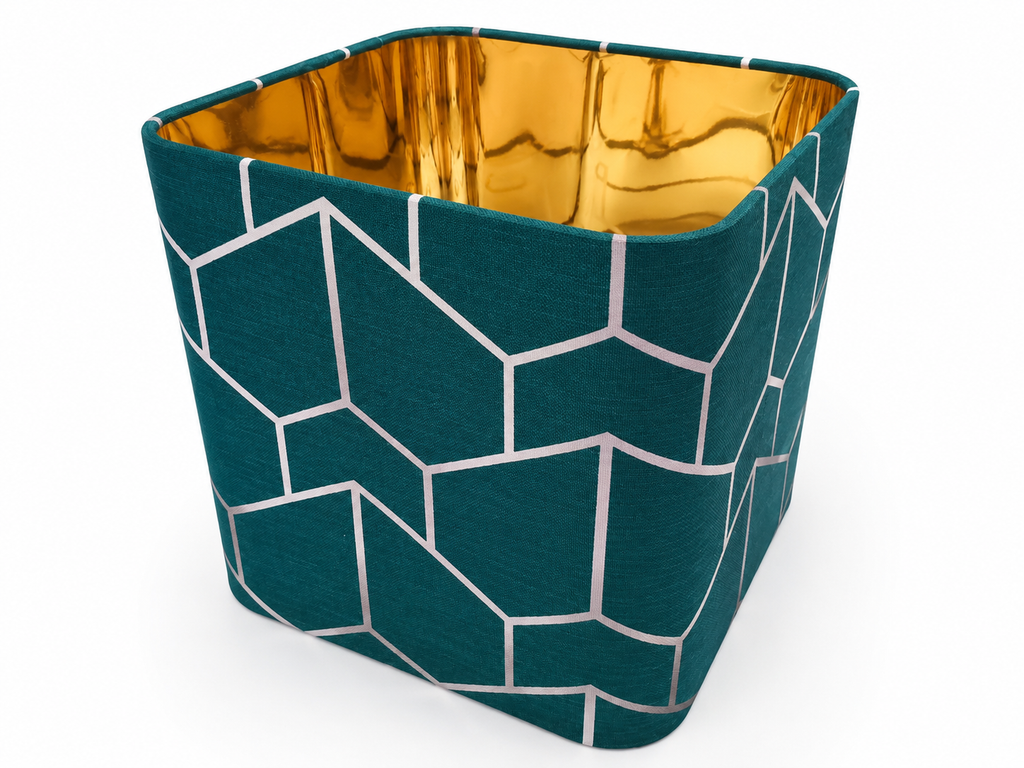 Teal Geometry – Handcrafted Rounded Square Lampshade