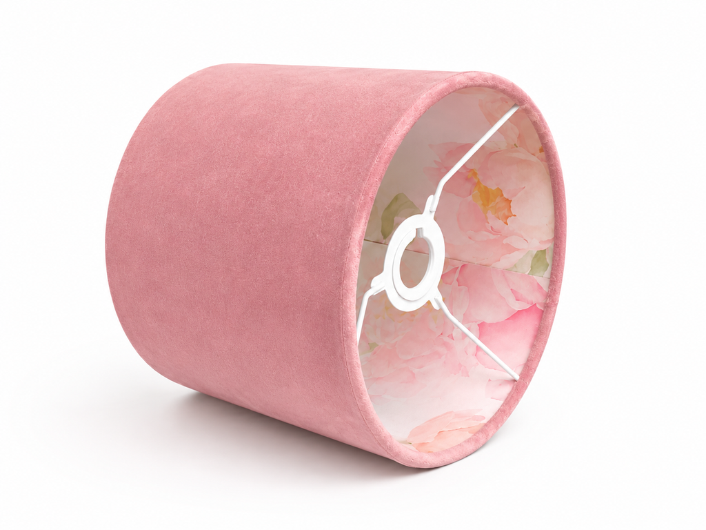 Blush Velvet Collection - "Peonies" double-sided handmade drum lampshade